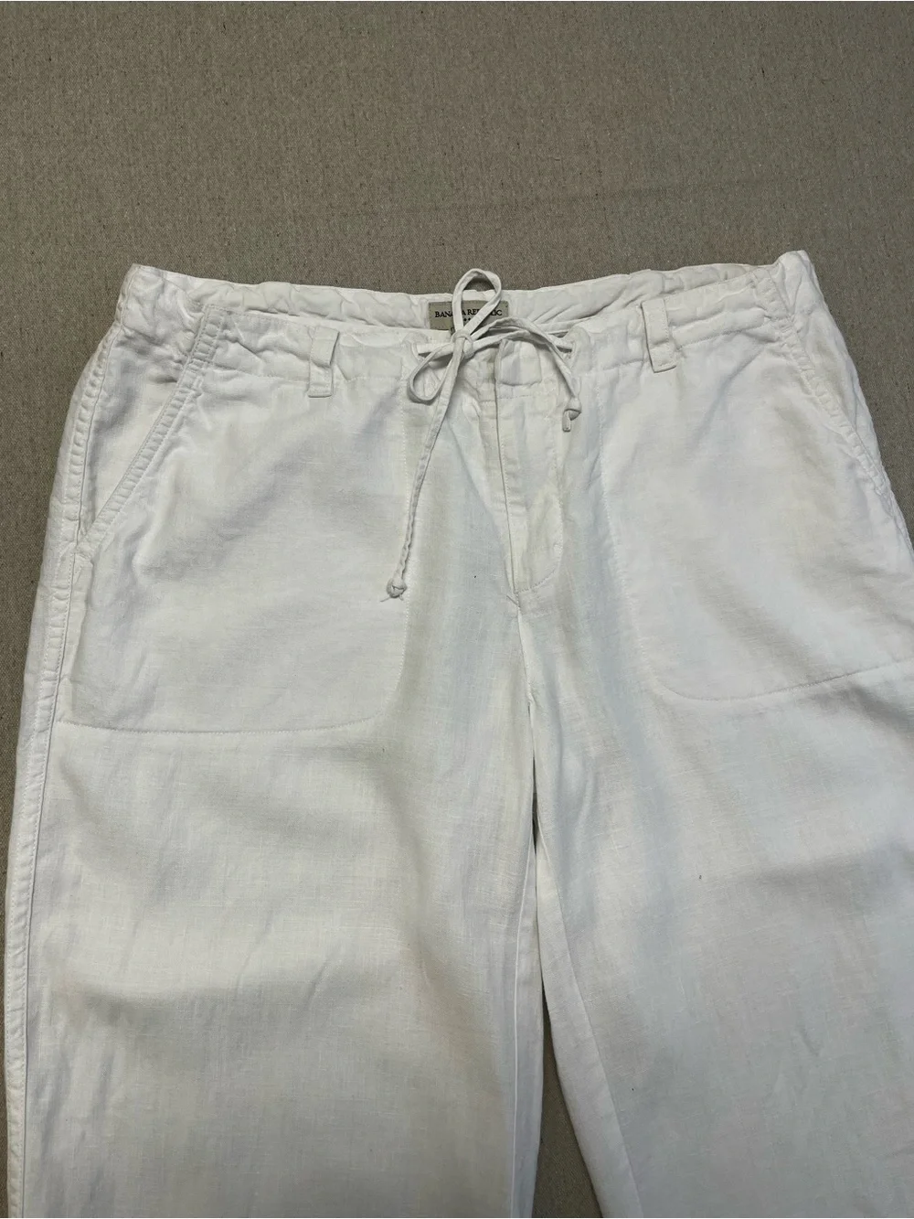 Banana Republic White Linen Drawstring Pants Women’s Size 12 Wide Leg